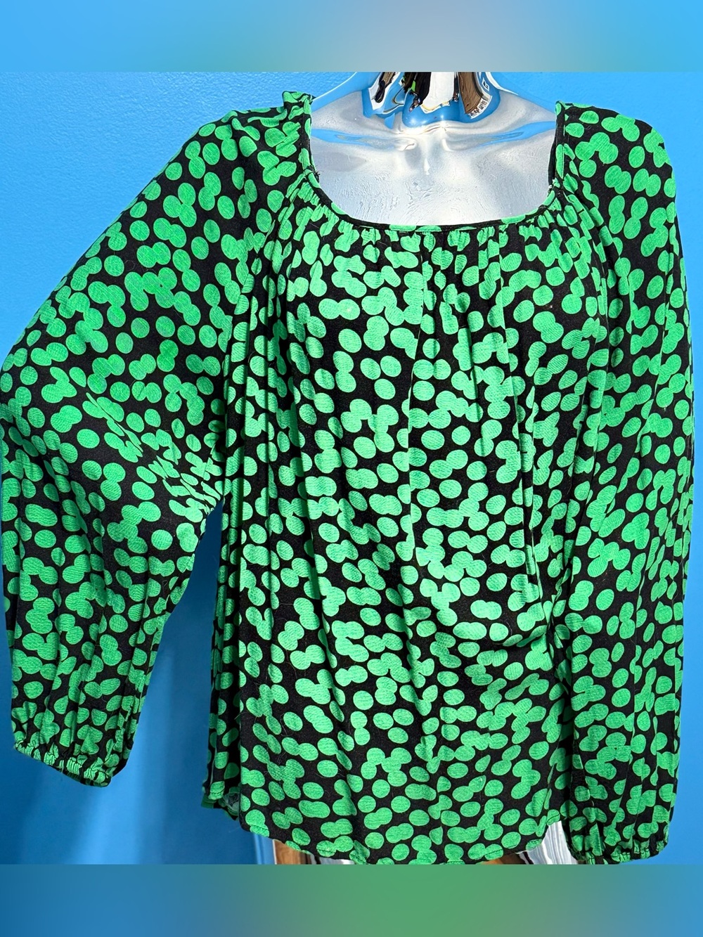 Ava & Viv Black Tunic with Bright Green Dot Print